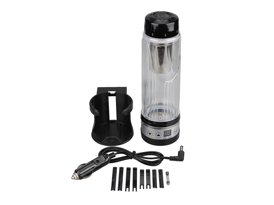 Caneca Elétrica Para Carro 12v/24v 420ml Vidro De Boro-silicato Com Aquecimento E Proteção Múltipla Preta