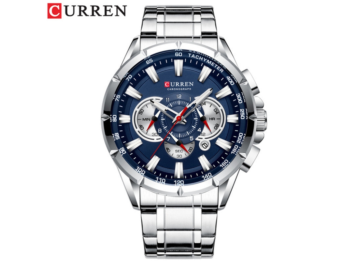 Reloj De Negocios Para Hombre (azul Plateado) De Acero Inoxidable, Cuarzo, Fecha, Seis Manecillas, Luminoso.