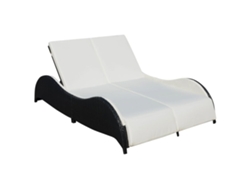 Tumbona doble Mueble para patio Asiento de jardín con cojín de ratán sintético negra