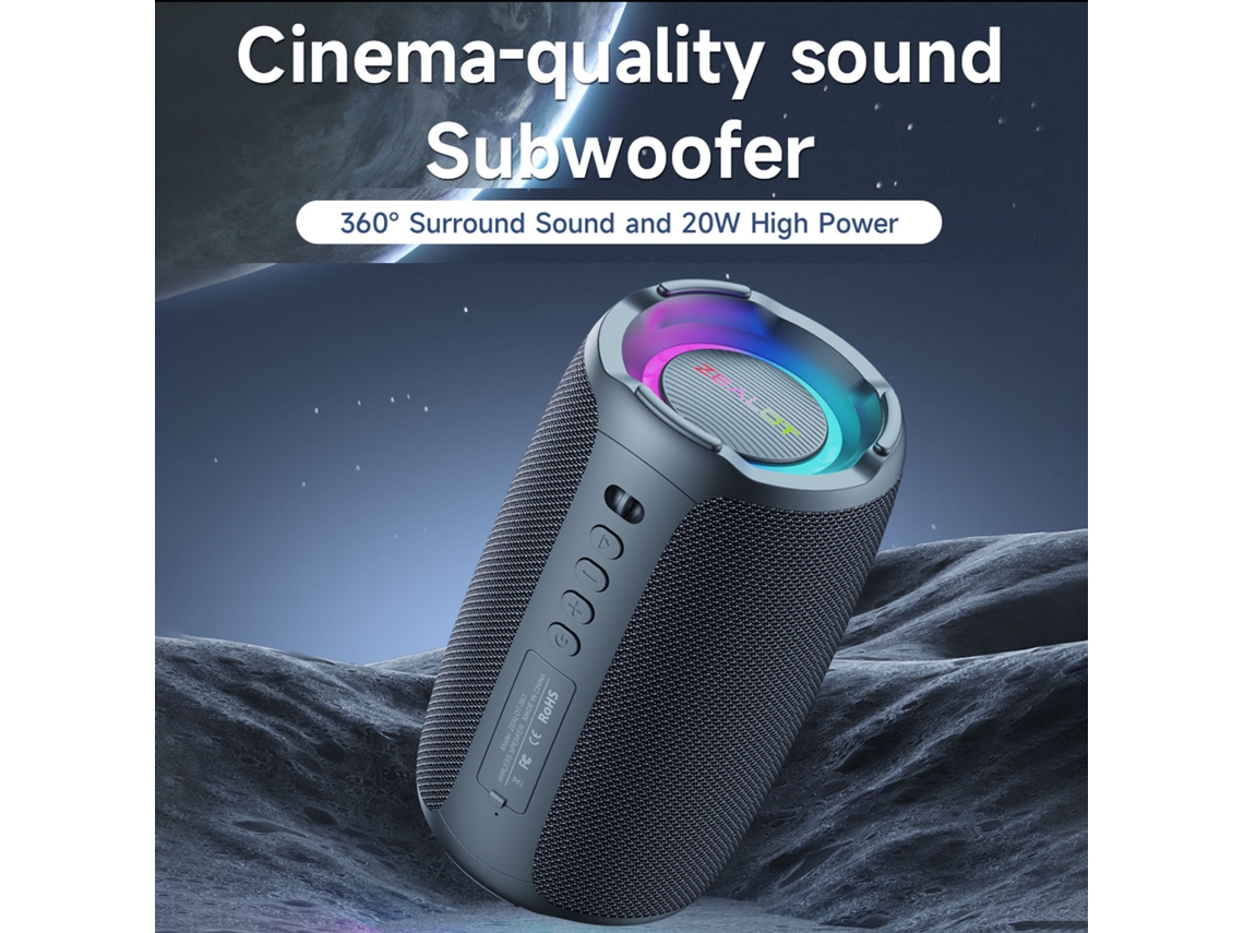 Zealot S61 Alto-falante Sem Fio Bt 5.2 Subwoofer Hifi Bass Estéreo Luzes Rgb Portátil Outdoor Fm
