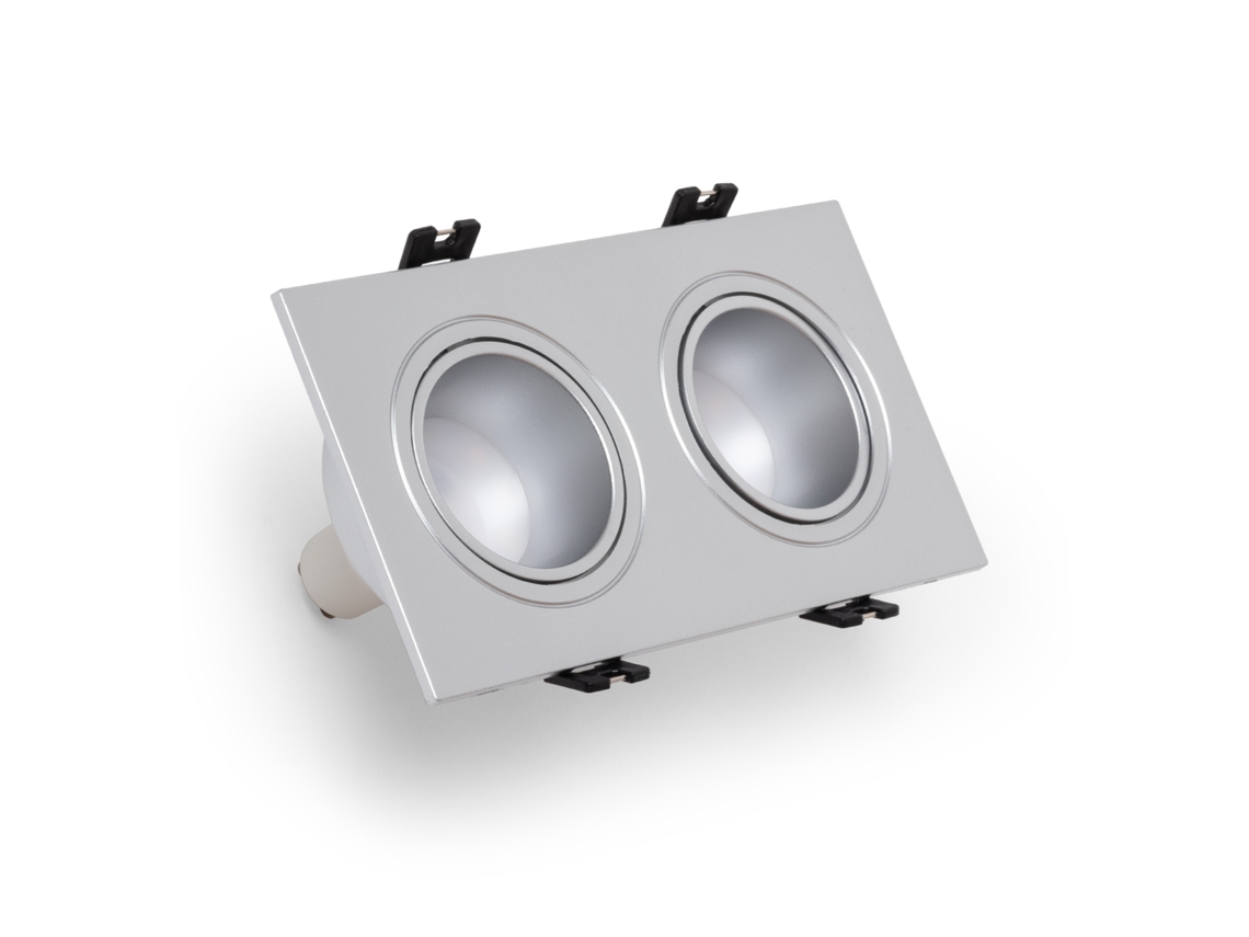 Downlight Cuadrado Inclinable GU10 6W Corte 75x150 mm PC No Flicker 3000K Plata Blanco Cálido LEDKIA