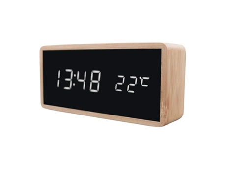 Reloj de alarma digital con diseño de madera - Blanco