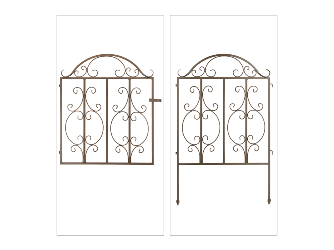 Relaxdays Puerta De Jardín, 3 Piezas, Acero, Adornos De Arabescos, 2 Paneles Laterales De Verja, 98,5 X 185 Cm, Bronce