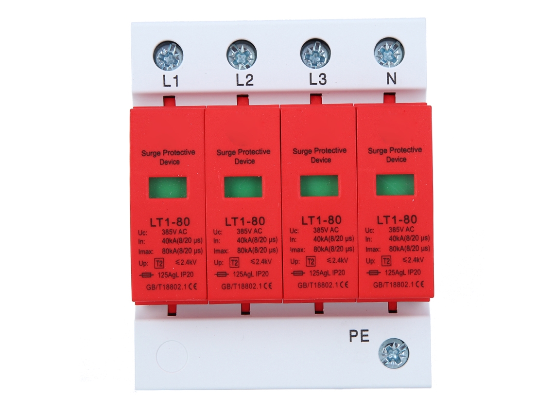 Módulo Protector Contra Sobretensiones De 4 Polos Y 80 Ka, Bajo Voltaje 385 V, Rojo, Para Ingeniería Eléctrica.