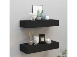 Estantes de pared con cajón 2 uds MDF negro 60x23,5x10 cm