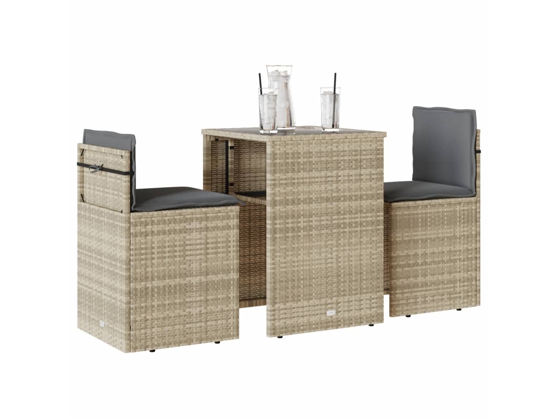 Conjunto de bistró de 3 piezas con cojines de mimbre gris claro, Dkd Home Decor