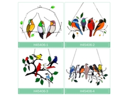 Adornos de ventana con pájaros multicolores para decoración