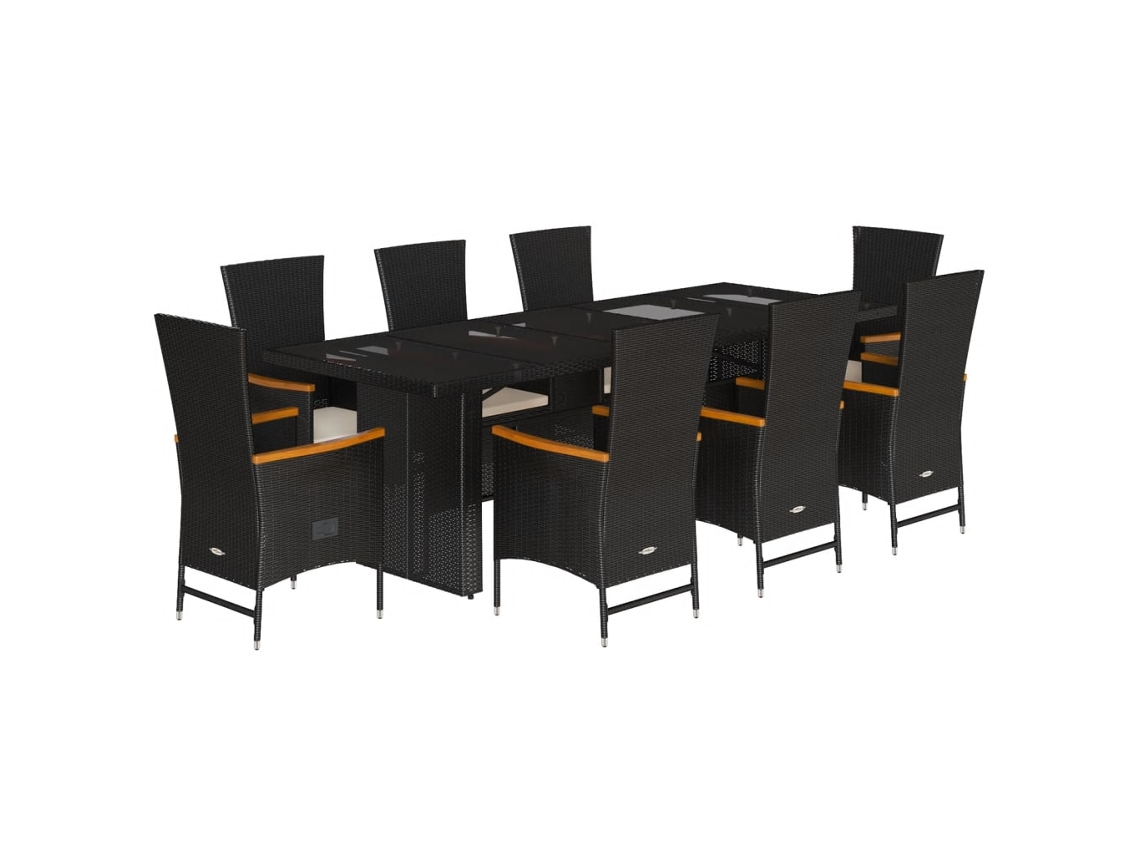 Maison Exclusive - Set De Comedor De Jardín 9 Pzas Y Cojines Ratán Sintético Negro