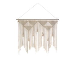 Cortina decorativa de macramé estilo bohemio con borlas beige y blancas para decoración del hogar (palo de madera no incluido).