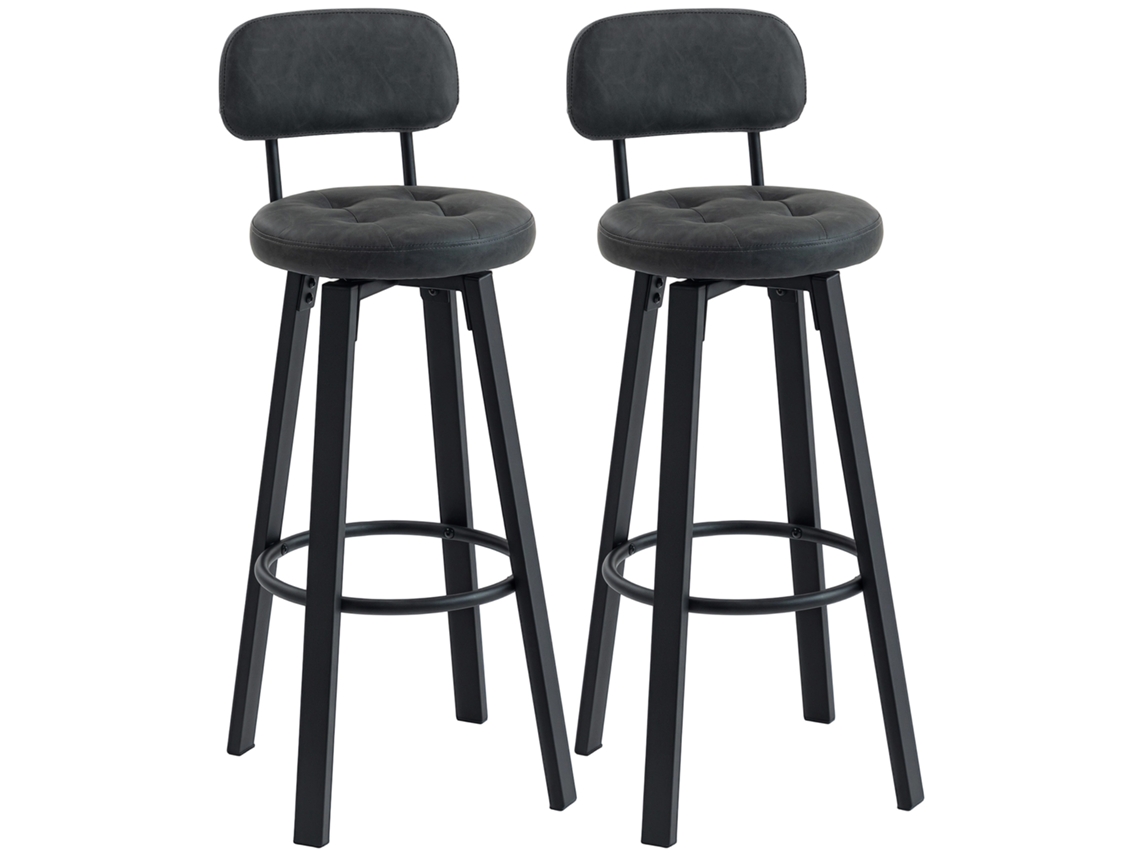 Juego De 2 Taburetes Giratorios De Bar Tapizados En Pu Gris Oscuro.