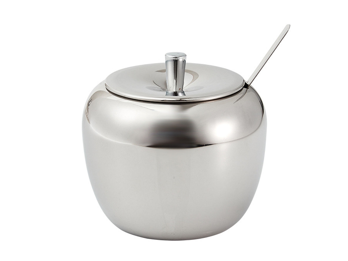 Azucarero, azucarero de acero inoxidable con tapa y cuchara, recipiente pequeño para condimentos MEOIRUERY