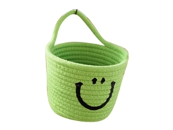 Mini Cesta De Almacenamiento Plegable De Cuerda De Algodón Esponjosa Tejida A Mano Para El Hogar, Color Verde.
