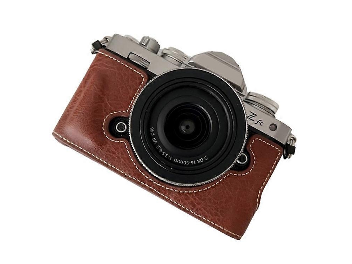 Estuche de piel sintética con textura de búfalo compatible con Nikon Z Fc, estuche de cámara de medio cuerpo con ranura para batería Facpoet