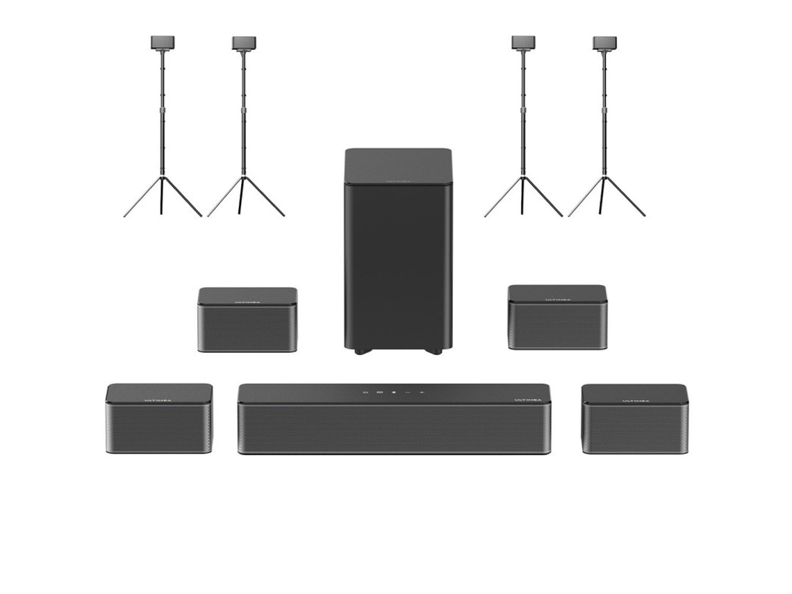 Barra de sonido Ultimea Poseidon D70 de 7.1 canales 2 pares de soportes para parlantes Steady 300 Ecualizador de 10 bandas 121 tonos de ecualización preestablecidos
