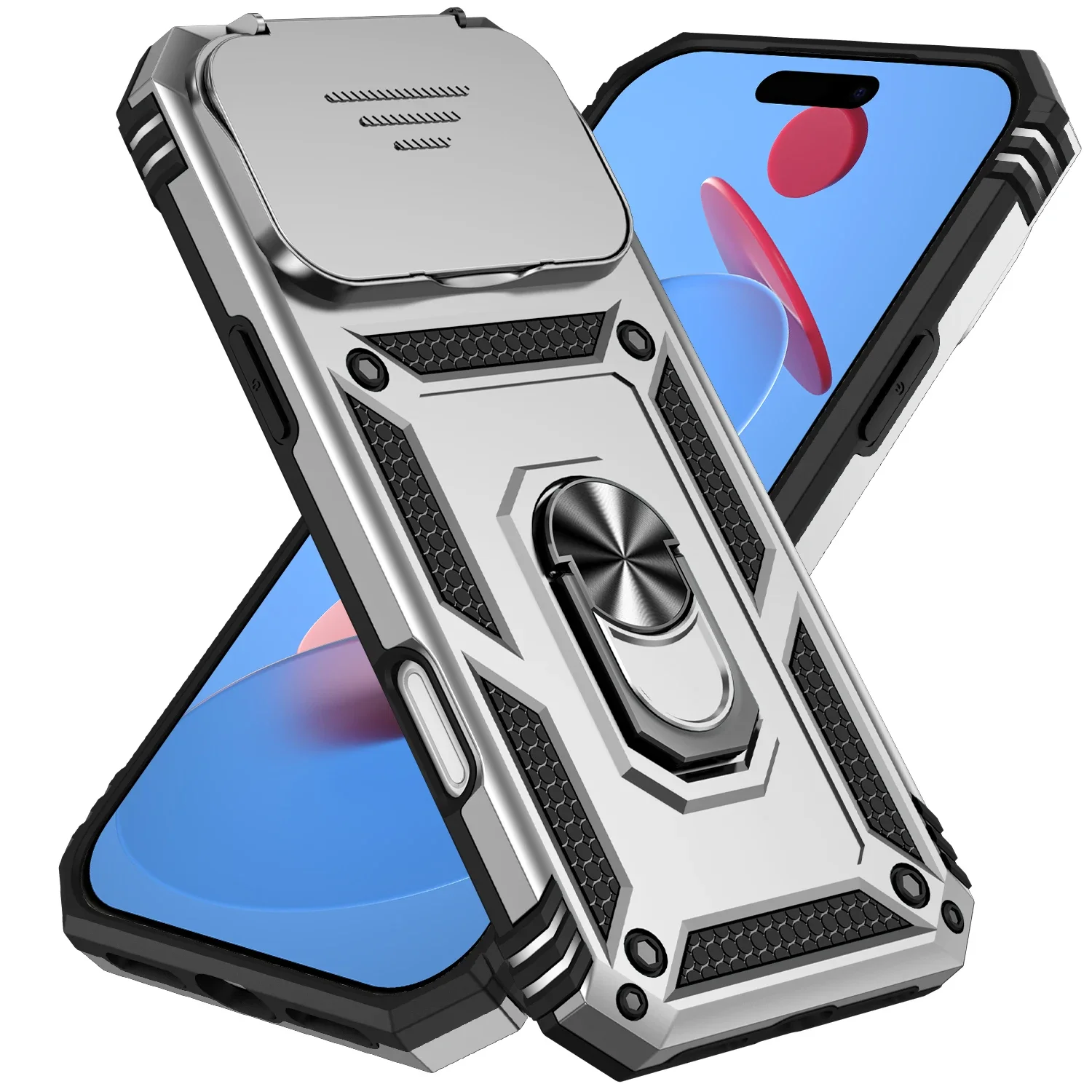 (plata, Iphone 12) Funda Portátil Magnética De Pctpu Con Protector De Lente Deslizante