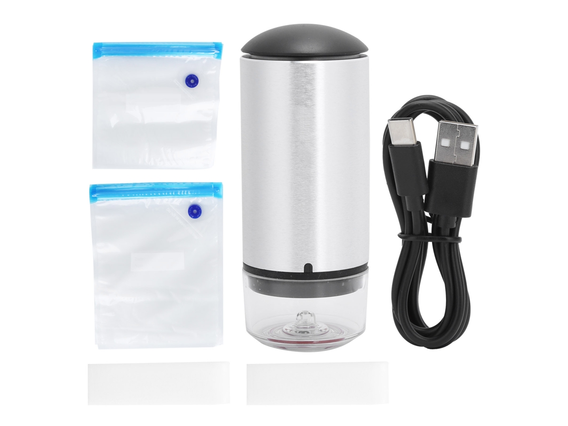 Mini máquina selladora al vacío eléctrica con cable USB para uso doméstico, color plateado