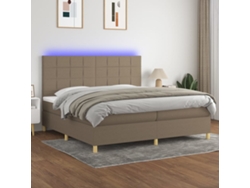 Cama Box Spring Colchón Y Luces Led Tela Gris Taupe 200x200 Cm