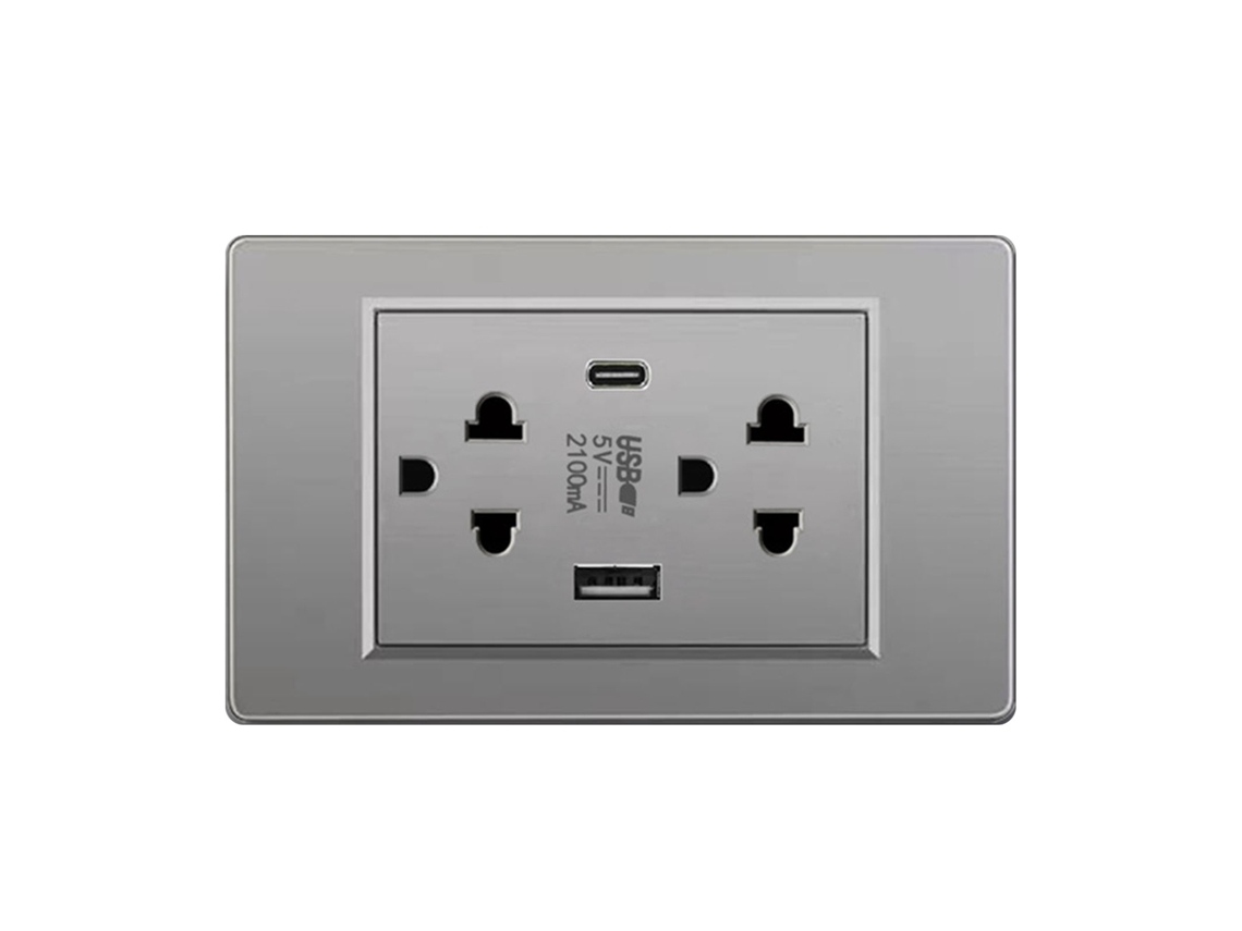 Enchufe de pared Thai Electric con USB tipo C y carga de energía - Gris