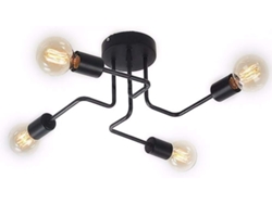 Luminária De Teto Industrial Em Metal: Soquete E27 Estilo Vintage — Preto (lâmpadas Não Inclusas) — Luminária Com 4 Focos