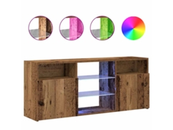 Mueble de TV con luces LED fabricado con madera recuperada.