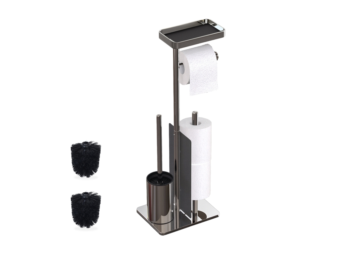 Conjunto Para Wc Relaxdays, Inox, Suporte Para Rolos E Prateleira, Independente, 75 X 22 X 20 Cm, Escova, Prateado