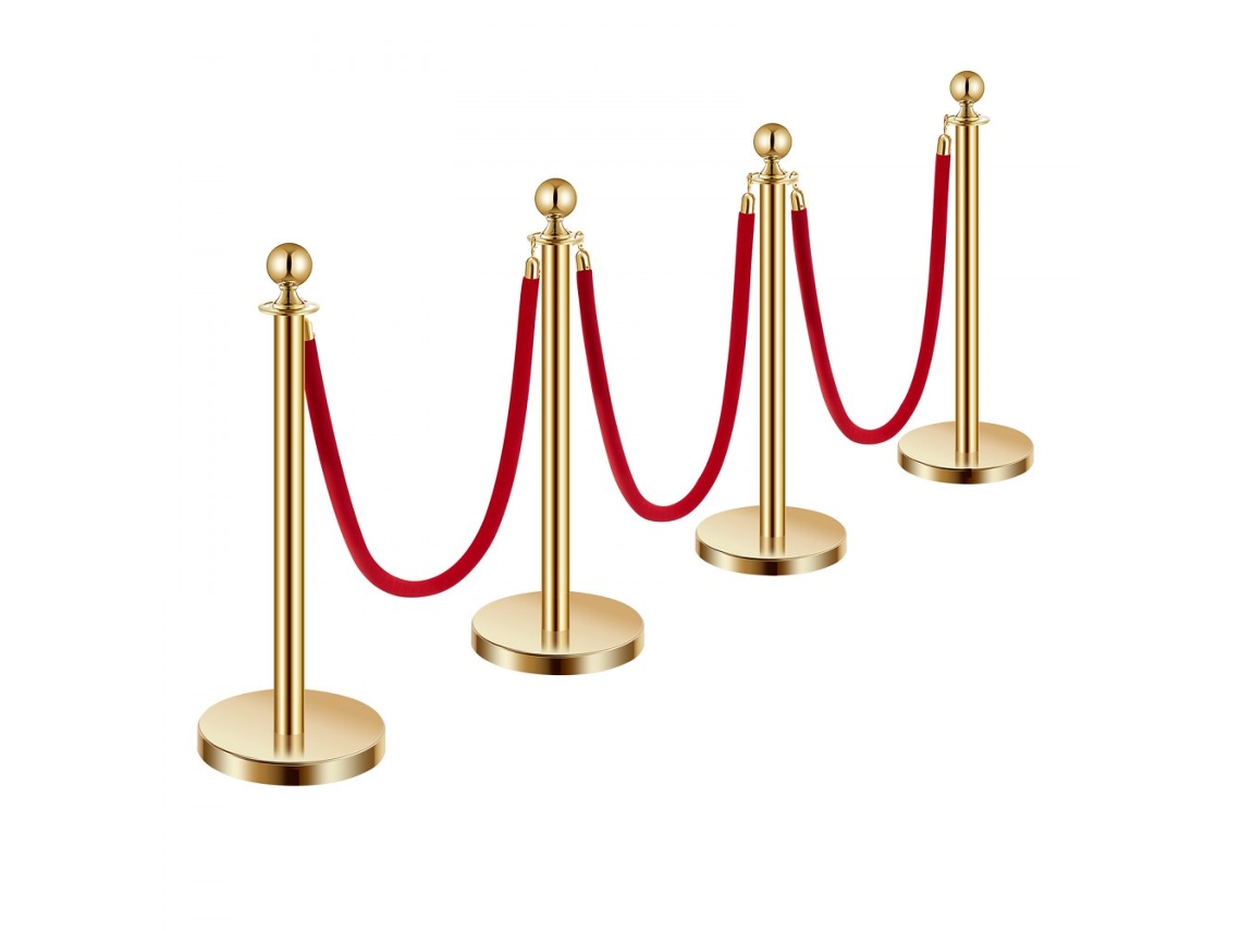 Juego de Postes Dorados con Cuerdas de Terciopelo Rojo para Control de Acceso Tekmaquinas