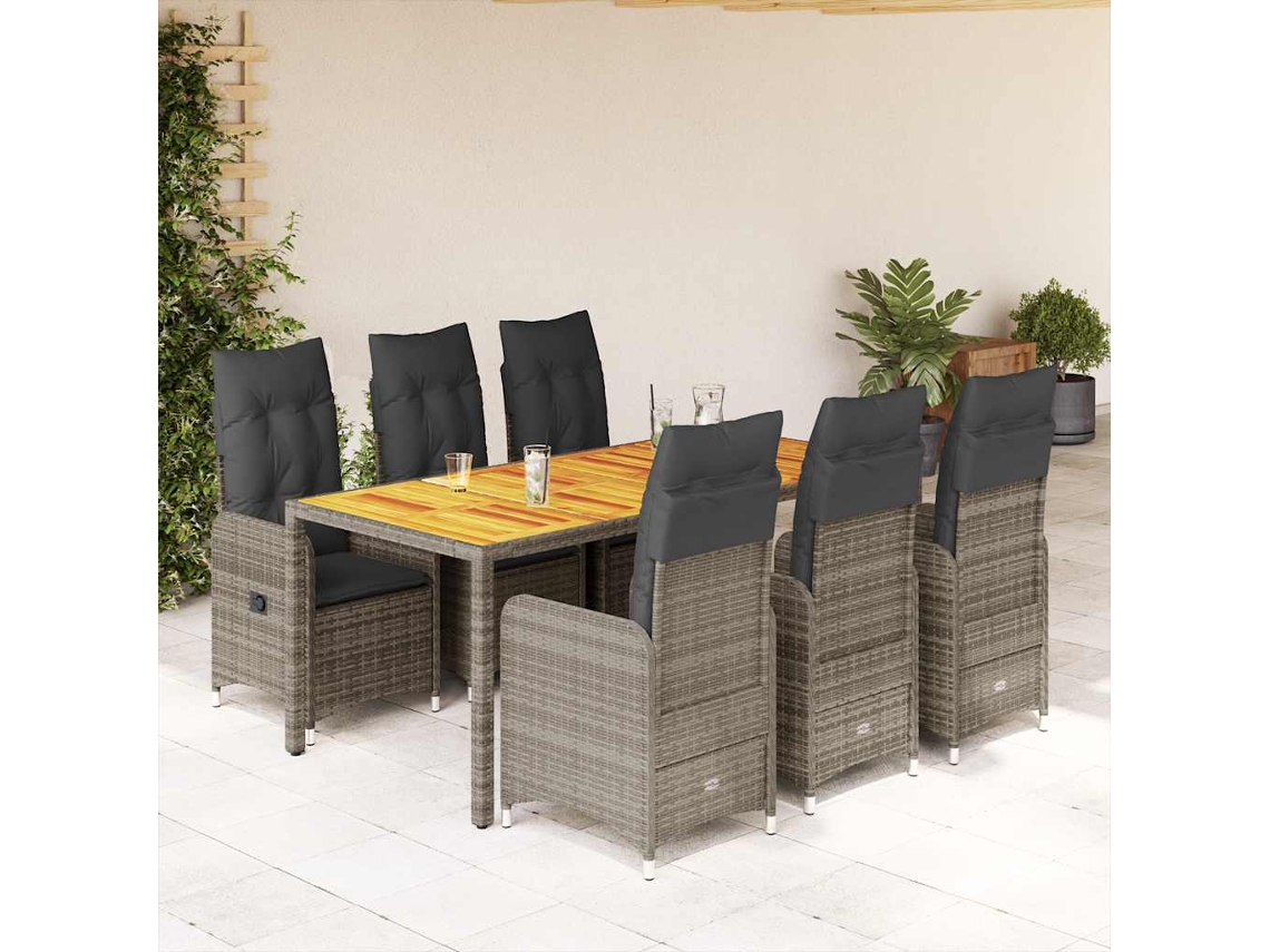 Conjunto de bistró de jardín de 7 piezas con cojines de mimbre gris DKD Home Decor