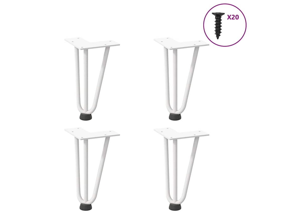 Patas De Mesa Tipo Horquilla 4 Uds Acero Macizo Blanco 20 Cm