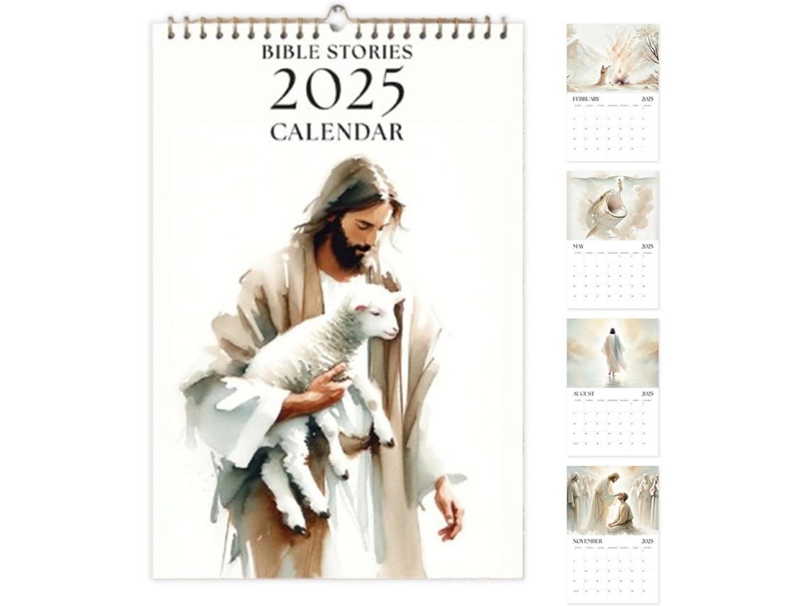 Calendario De Pared Mensual Con La Biblia, De Con Historias Bíblicas Cristianas 2025-2025