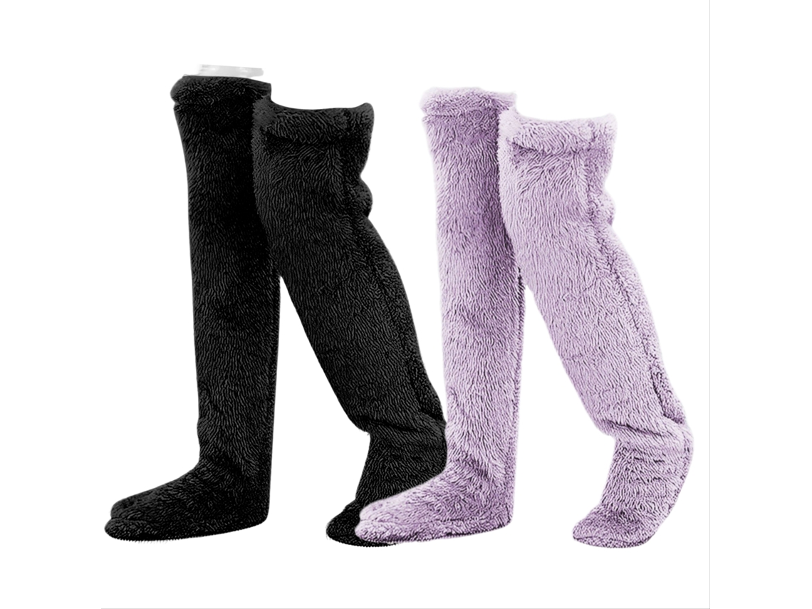 2 pares de calcetines hasta la rodilla, calcetines altos y cálidos para el invierno, calentadores de piernas suaves y cálidos (negro y morado) Cuich