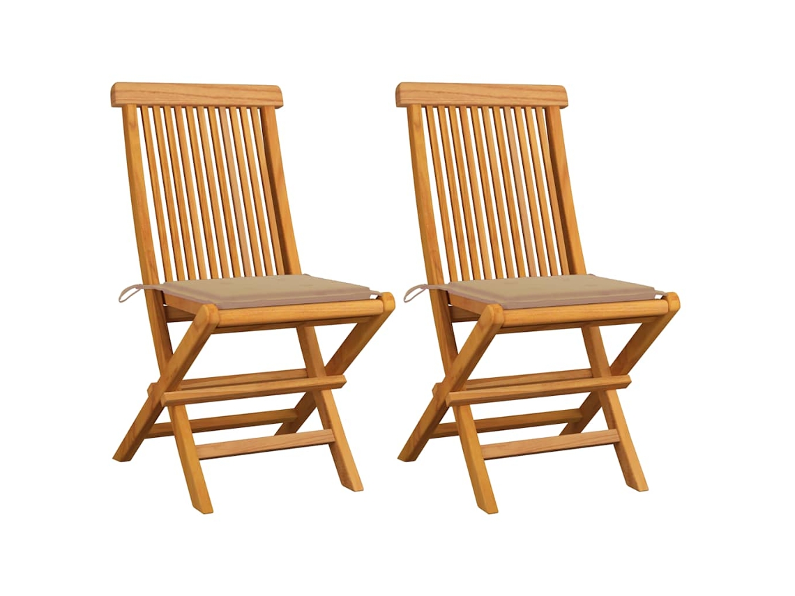 Sillas de jardín con cojines beige, 2 piezas, teca maciza, Dkd Home Decor