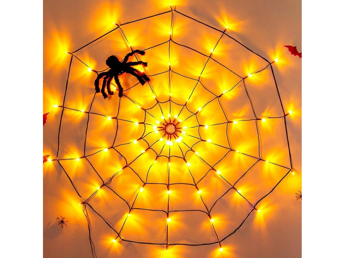 2026altiro-luces De Telaraña Para Halloween Con Araña Negra Led Impermeable Naranja Para Decoración Interior Y Exterior.