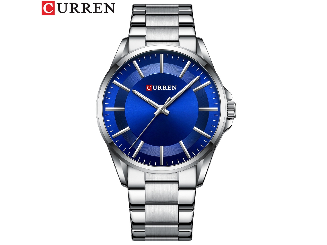 Reloj De Cuarzo Resistente Al Agua (azul Plateado), Estilo Sencillo, Correa De Acero.