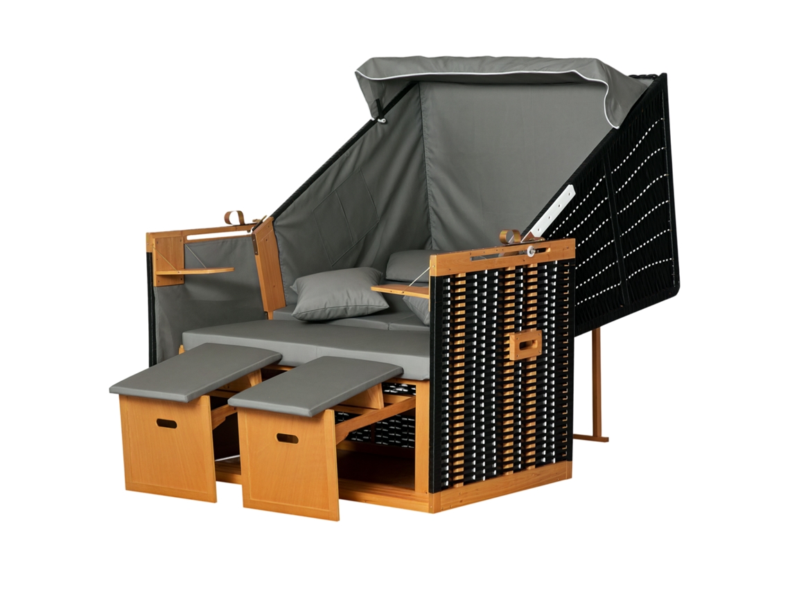 Silla de playa para 2 personas con cojines, soporte para el cuello y los pies, resistente a la intemperie, gris claro.