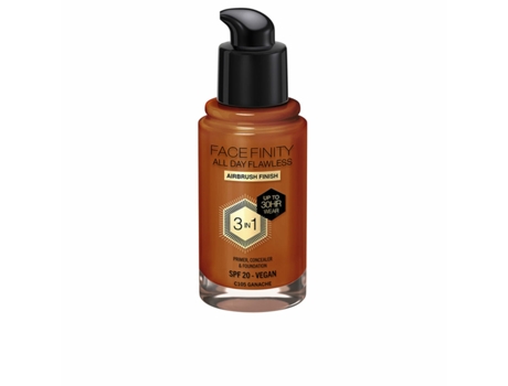 Base de Maquillaje Cremosa Max Factor Face Finity All Day Flawless 3 en 1 Spf 20 Nº C105 Ganache 30 ml