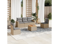 Conjunto de sofá de jardín de 6 piezas con cojines en mimbre beige mixto de DKD Home Decor