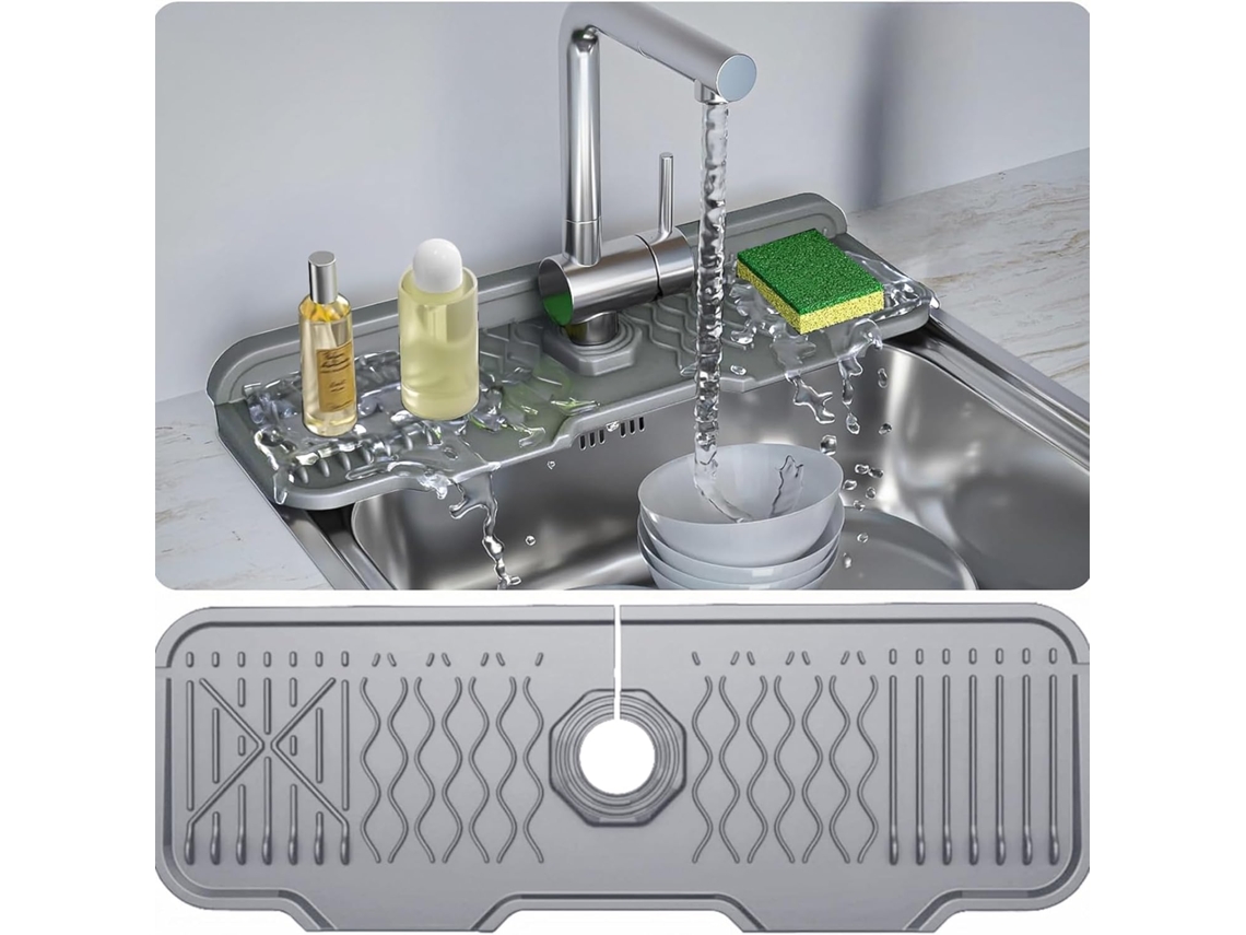 Tapete De Silicone Para Torneira De 17 X 5,9, Itens Essenciais Para Cozinha E Banheiro (cinza)