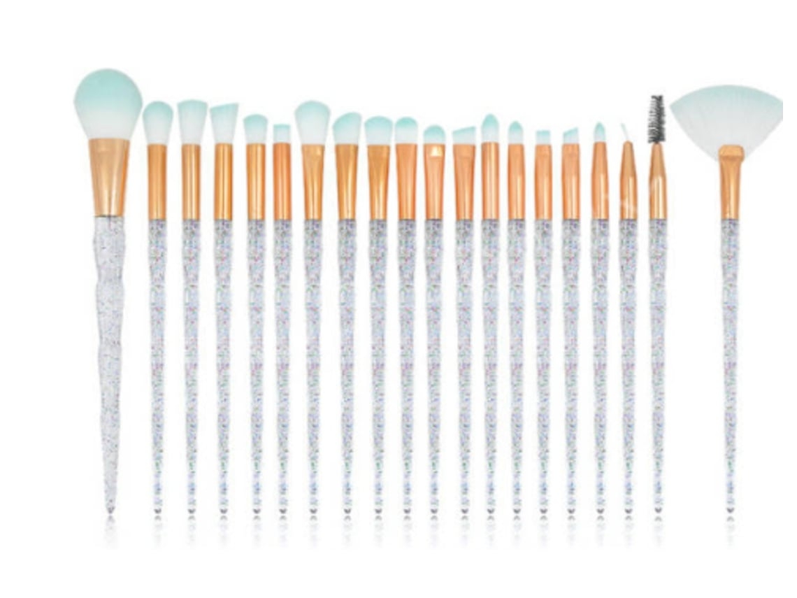 Juego de 20 brochas de maquillaje de unicornio, polvos, base, sombras de ojos, mango de estrella Gusshious