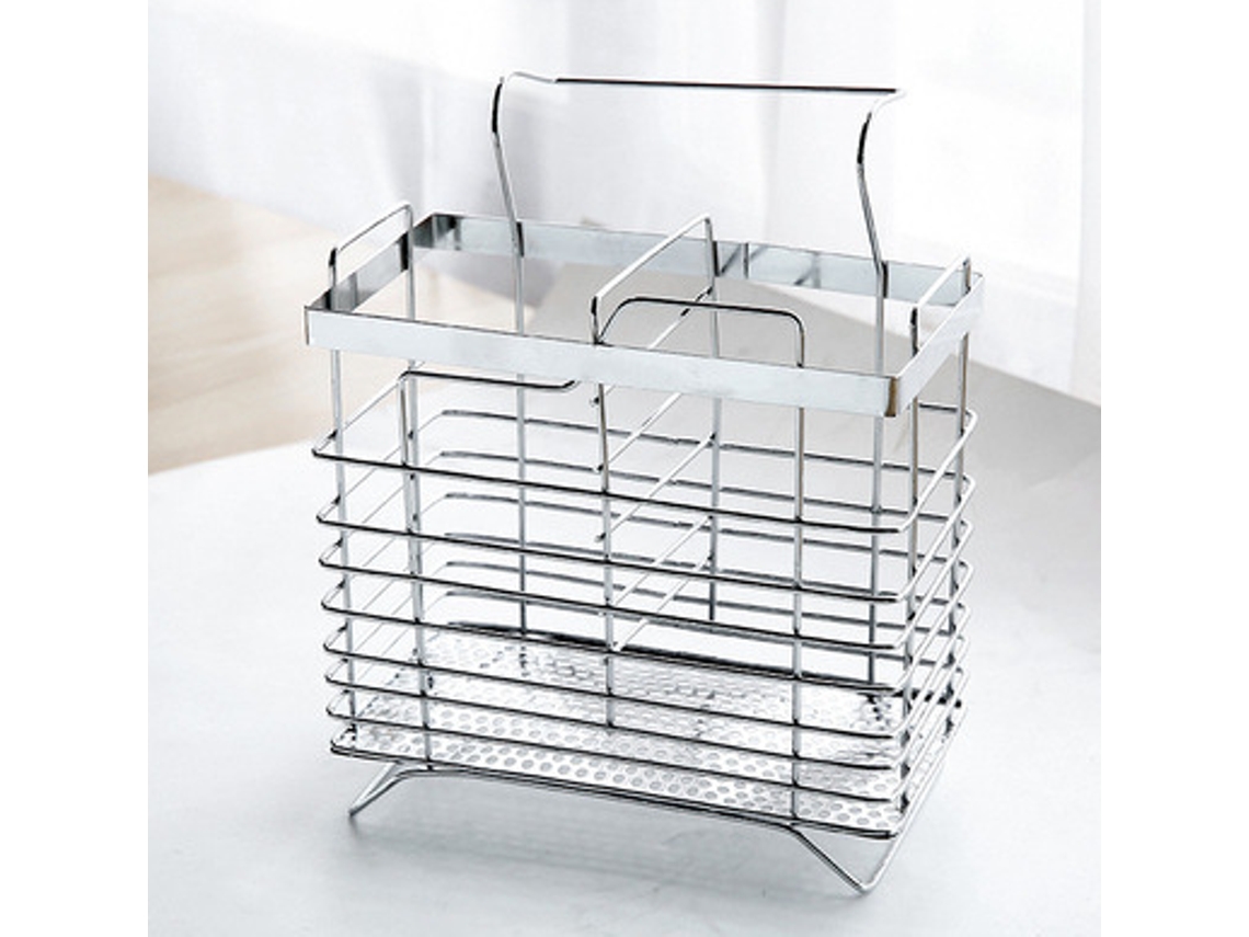 Elegante colador de acero inoxidable para utensilios de cocina, ahorra espacio, almacenamiento transpirable con orificios de drenaje, ideal para tales