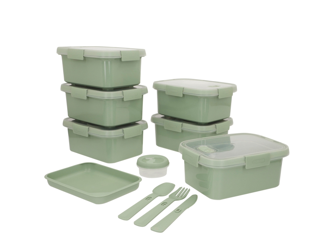Curver Pack 6 Recipientes Herméticos 20x15x9 Cm (1,2l) Con Bandeja Y Cubiertos