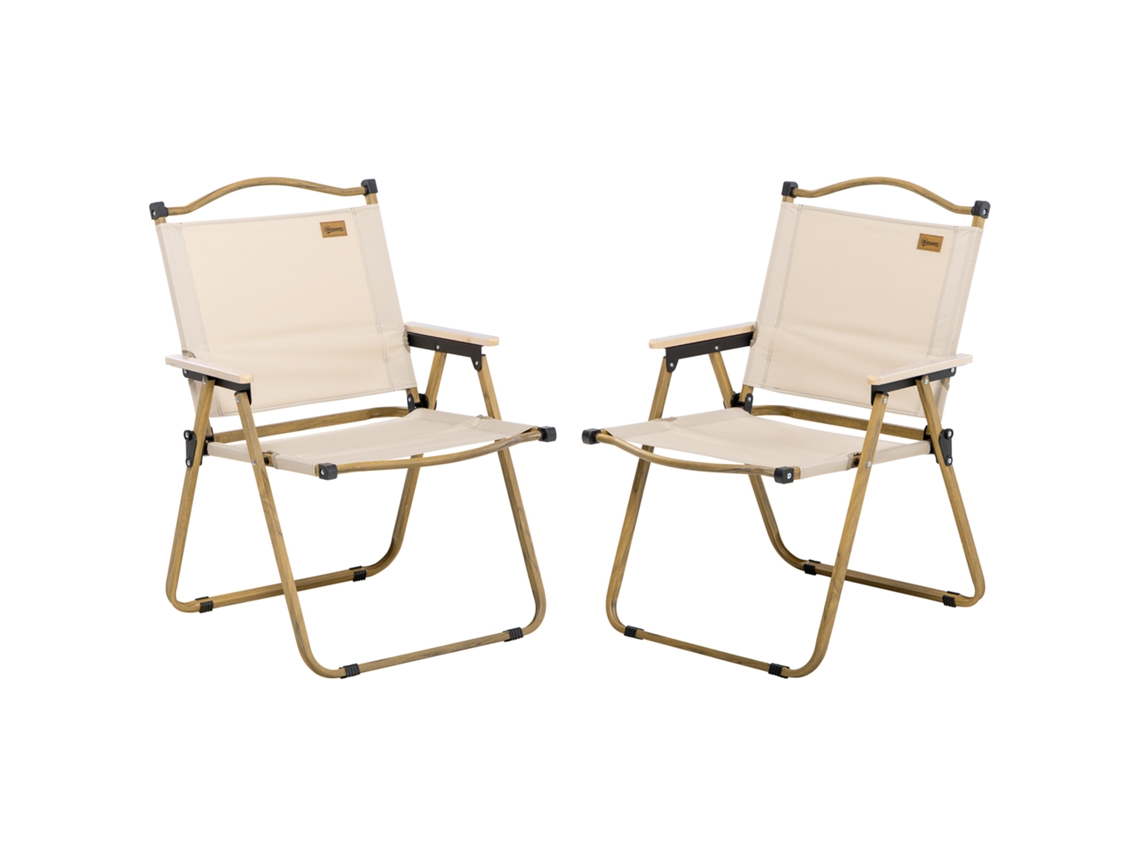 Juego De 2 Sillas Plegables De Camping, Acero Oxford, Color Caqui.