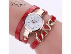 Reloj De Pulsera Para Mujer Con Correa De Piel Sintética, Decoración De Letras Y Esfera Redonda (rojo)