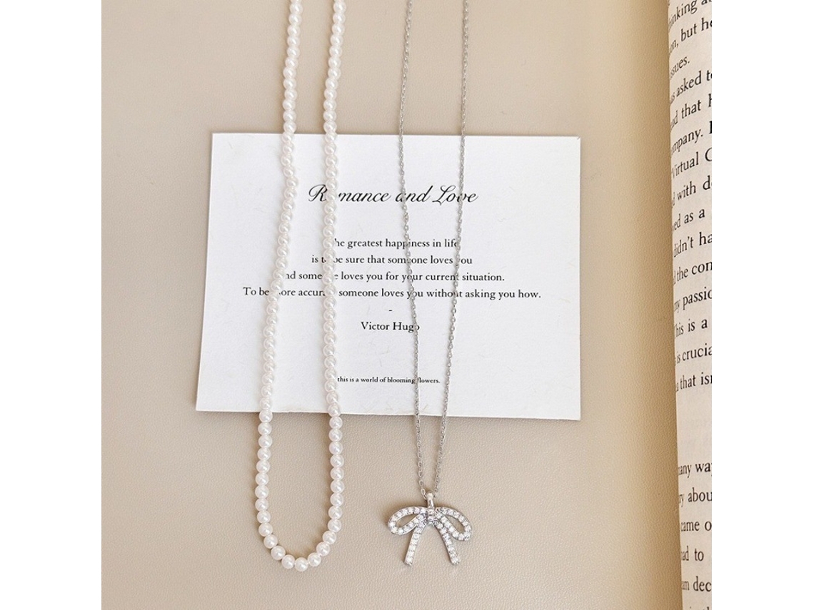 (oro Blanco) Plata De Ley 925, Collar Con Colgante De Lazo, Diseño Exquisito Y Elegante Con Un Toque De Lujo.