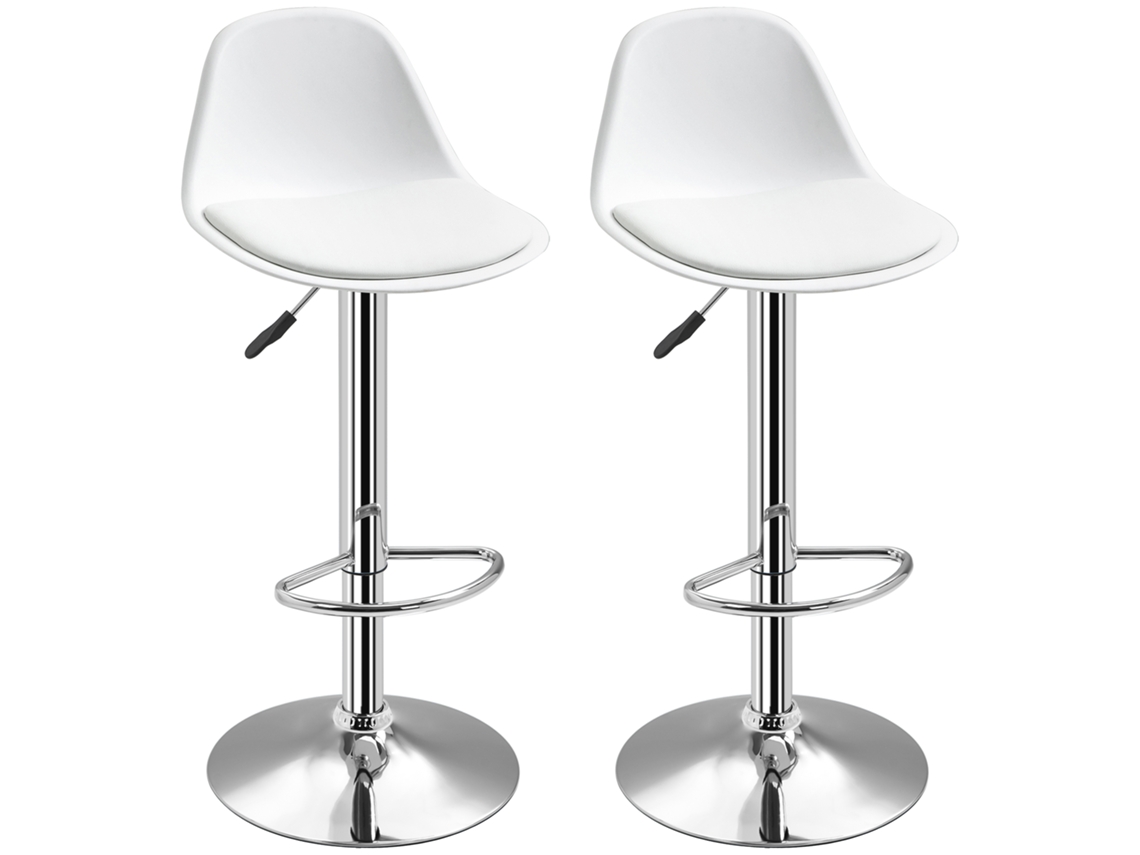 Juego 2 Taburetes Bar Giratorios Respaldo Regulable Blanco