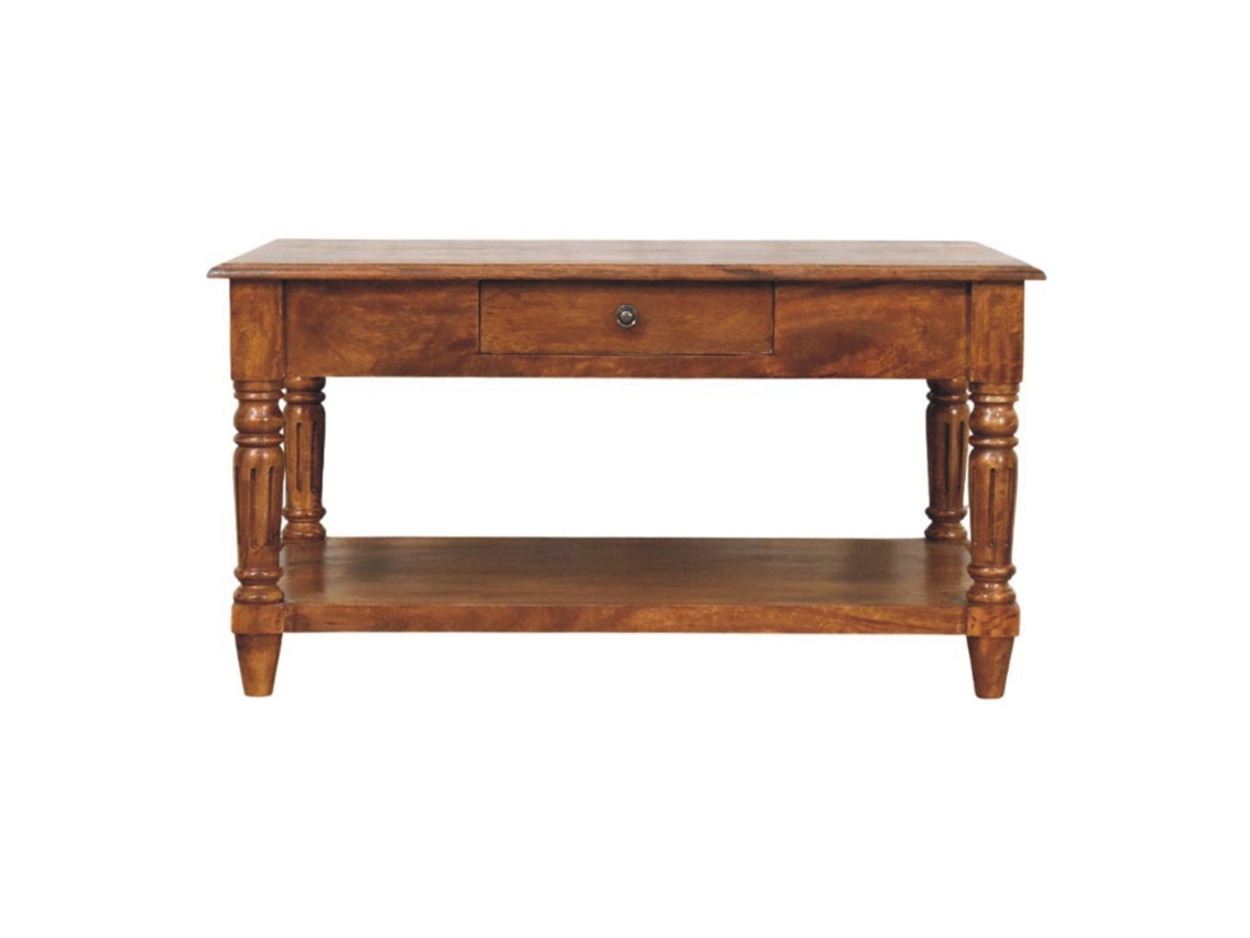 Mesa De Centro De Madera Maciza Con Patas Torneadas Castaño