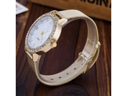 Reloj De Pulsera De Aleación Con Dial Redondo Analógico De Cuarzo Para Hombre Y Mujer (oro)