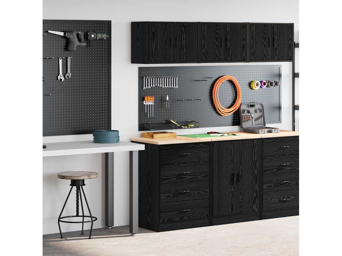 Armarios 2 Uds Para Garaje Madera De Ingeniería Negro