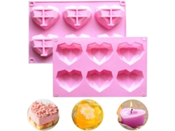 Molde de silicona con forma de corazón 2026, 2 piezas, 6 cavidades para pasteles de mousse y diamantes.