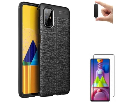 Kit Funda, Protector y Soporte Samsung Galaxy M51 Rugged Leather Negro