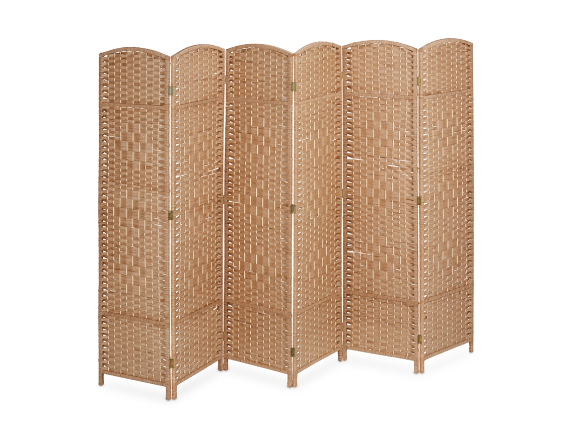 Relaxdays Biombo, 6 Paneles, Separador Ambientes Plegable, 170x241 Cm, Interior, Madera, Cuerda Papel, Parabán, Natural